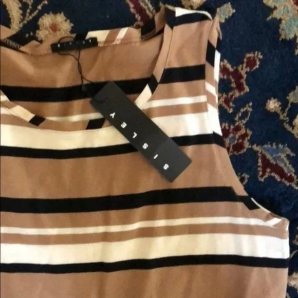 ASOS Sisley Sleeveless Jersey Stripe Dress Midi Slit - Picture 2 of 5